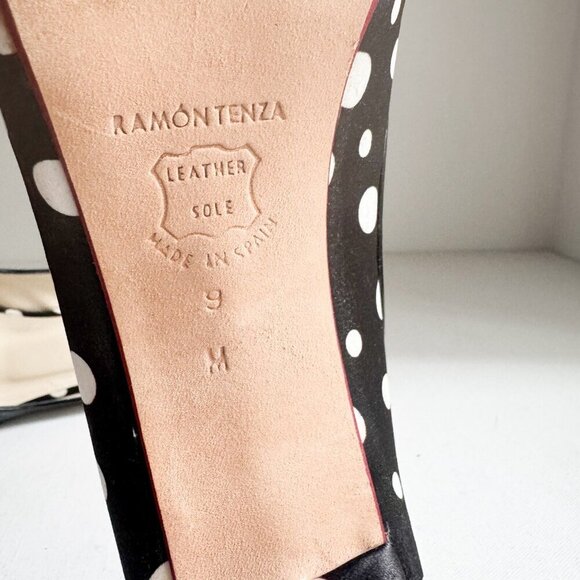 Ramon Tanza Black White Polka Dots Heart Detail PIn up Heels 9M - Picture 11 of 11